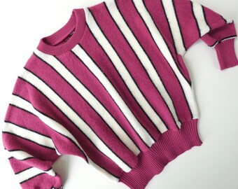 Vintage Pink and White Striped Knitted Jumper Size Small
