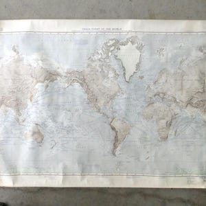 Vintage World Map, Large Physical Print 91.5cm x 136.5cm, Aged Character & Nautical Detail
