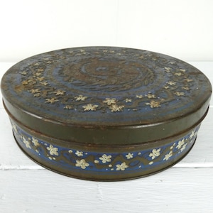 Vintage Dragon Biscuit Tin, Huntley & Palmers Blue Round Tin, Boho Eclectic Kitchen Storage, English Collectible Tin Decor