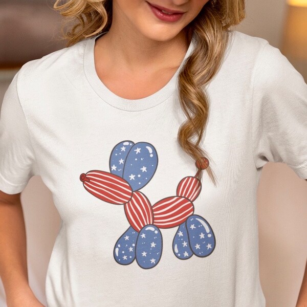 July 4th shirt - Fourth of July Shirt - Red White Blue Shirt - Balloon Dog - Independence Day Shirt - Unisex Jersey Short Sleeve Tee