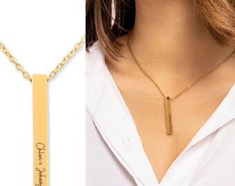 Engraved Custom Bar Necklace for Women, Monogram & Name Necklaces, Valentines Day Gift Personalized Gifts for Her, Handmade Jewelry for Mom