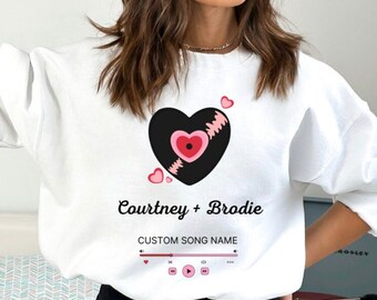 Custom Couple Song Sweatshirt, Personalized Love Tune Shirt, Music Player Couples Gifts, Anniversary Gifts For Couple, Valentine's Gift