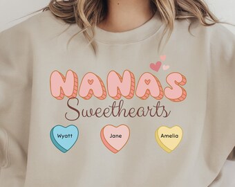 Personalized Grandma's Sweet Hearts Shirt, Happy Valentines Day, Custom Kid's Name Tee, Custom Sweet Hearts, Grandma Lover Mother's Day Gift