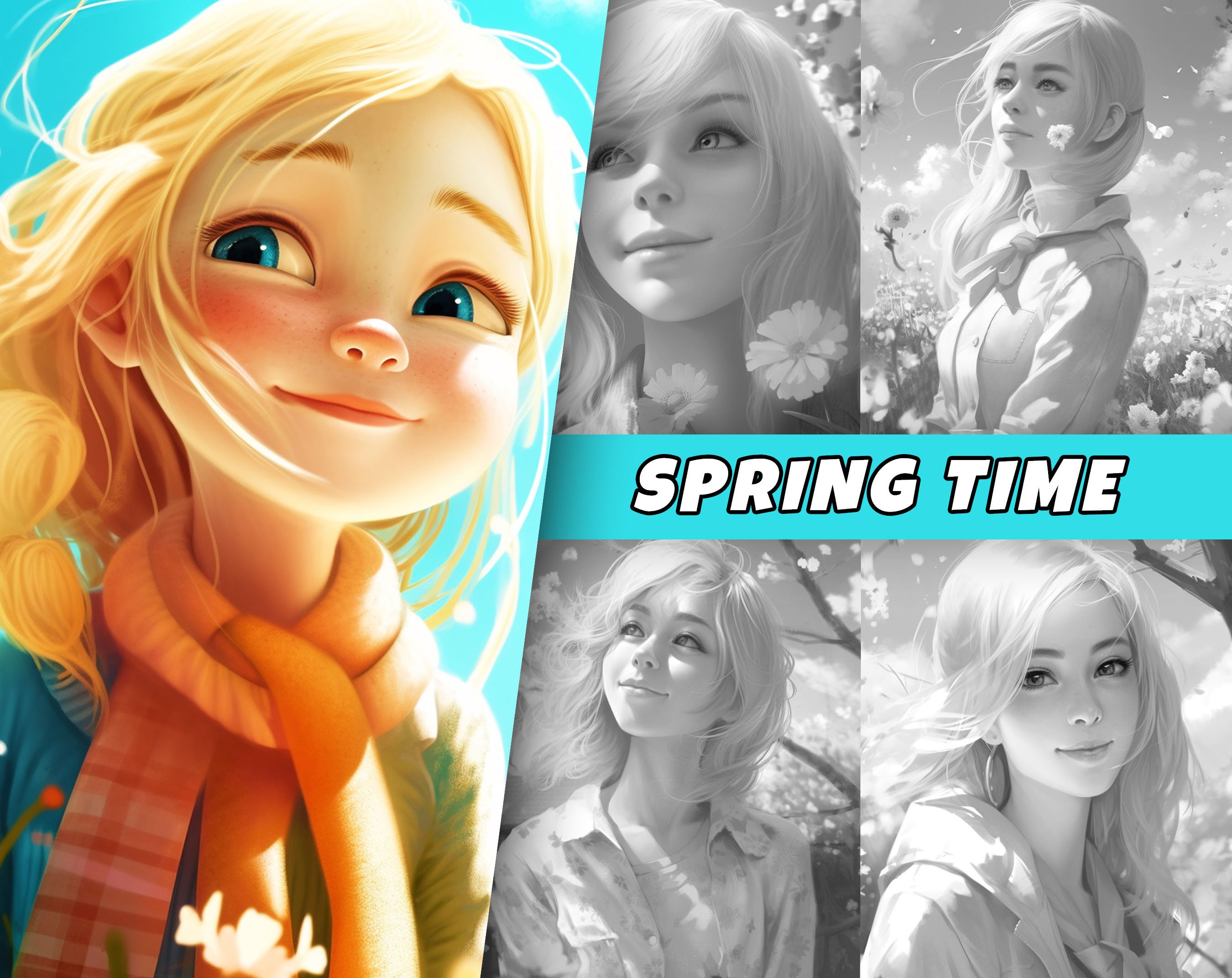 Smiling Spring Girls Coloring Pages , Adults Kids Women Coloring Book ...