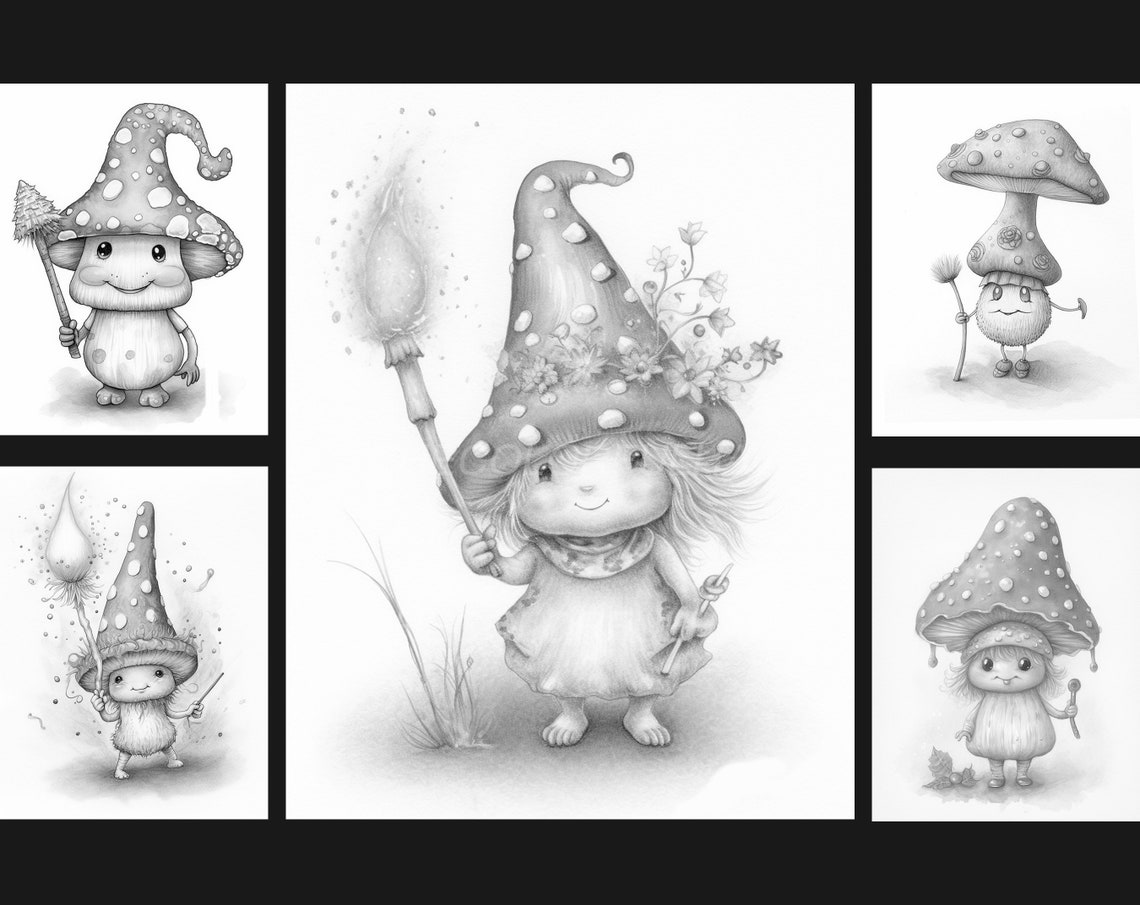 Mushroom People Coloring Pages Adults Kids Women Coloring - Etsy