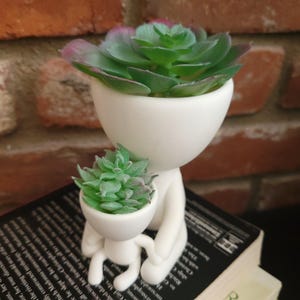 Mother and Child Plant Buddy Planter, Cute Plant Pot, Succulent Pot, Garden Buddy, Houseplant Holder,  Stick Figure Design, Unique Home Deco