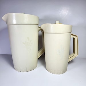 Tupperware-kan sapcontainers Lot van 2 amandelbloemige gele deksels vintage jaren 70