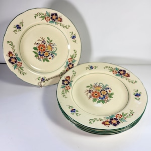 Mintons Dinner Plates Set of 5 Hand-Painted Floral Bone China Standard 9&quot; Vintage Dinner Plates
