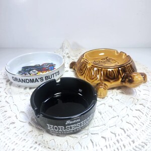 Vintage Las Vegas Ashtrays Lot of 3 Collectible Casino Souvenir Horseshoe Downtown Grandmas Butts and Turtle