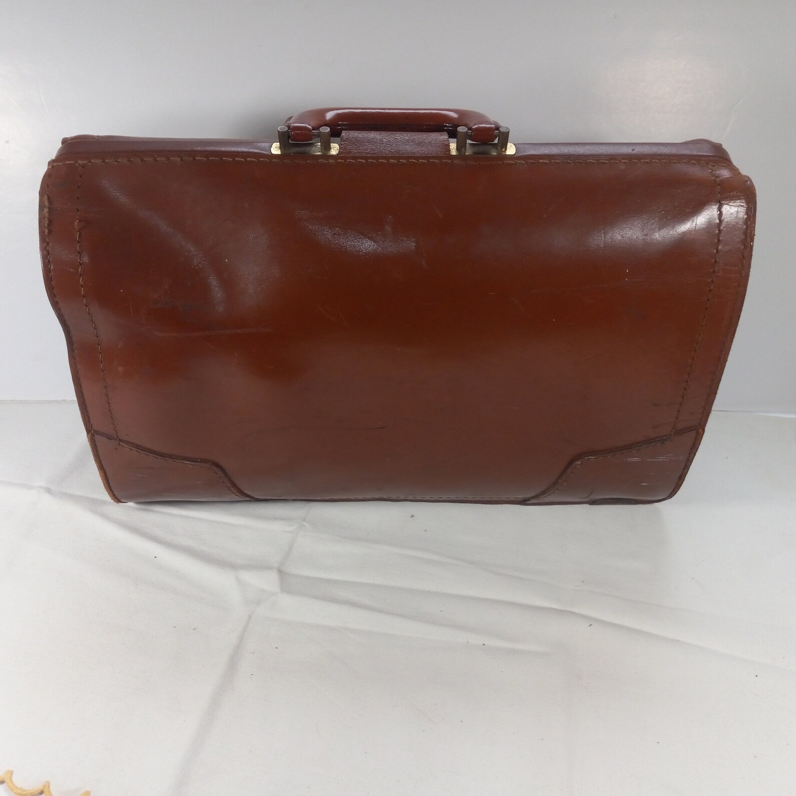 Renwick Vintage Leather Briefcase Classic Heavy Brown Brass Hardware