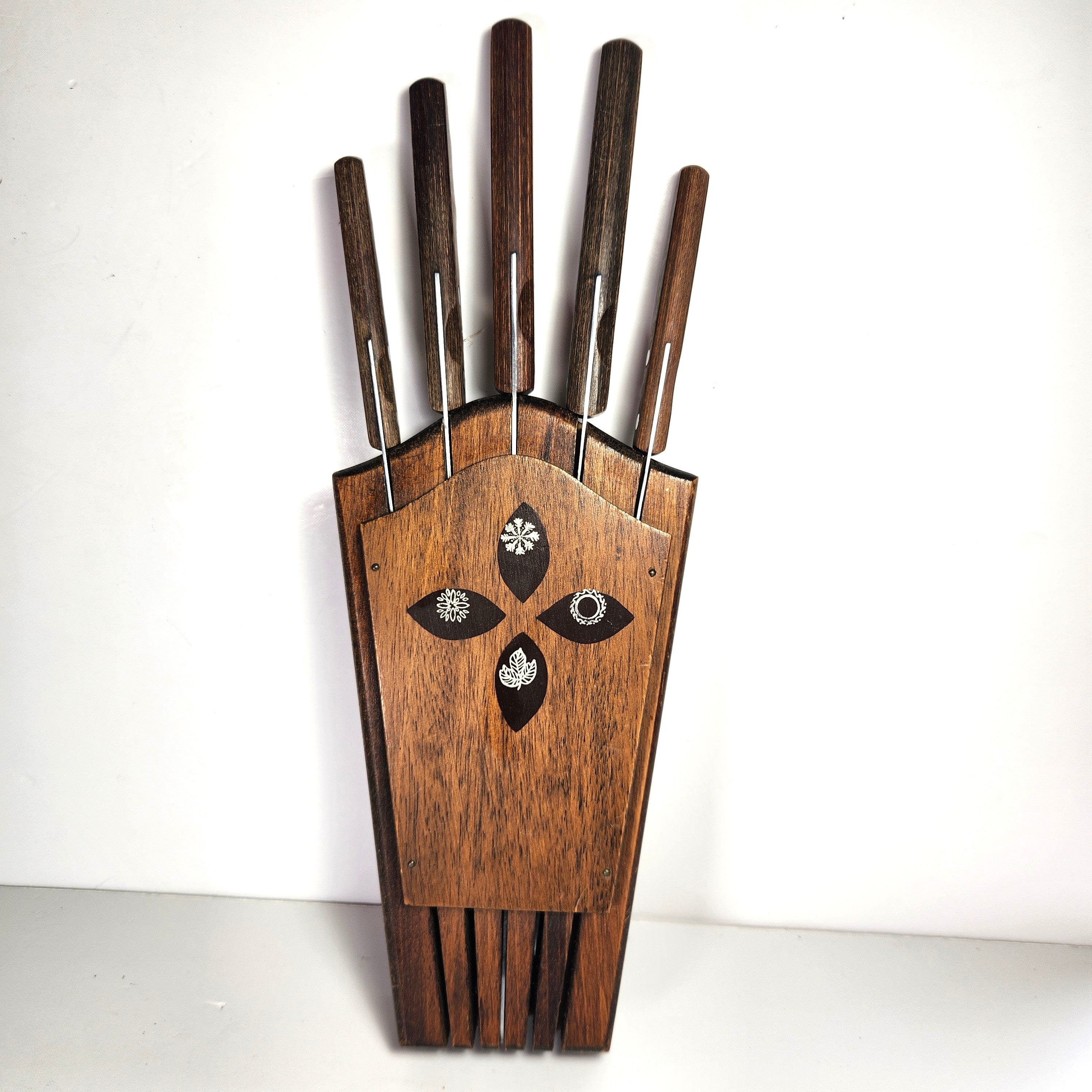 Couteau De Service Japonais Ancien – Manche Bois Sculpté Grue – Fourchette