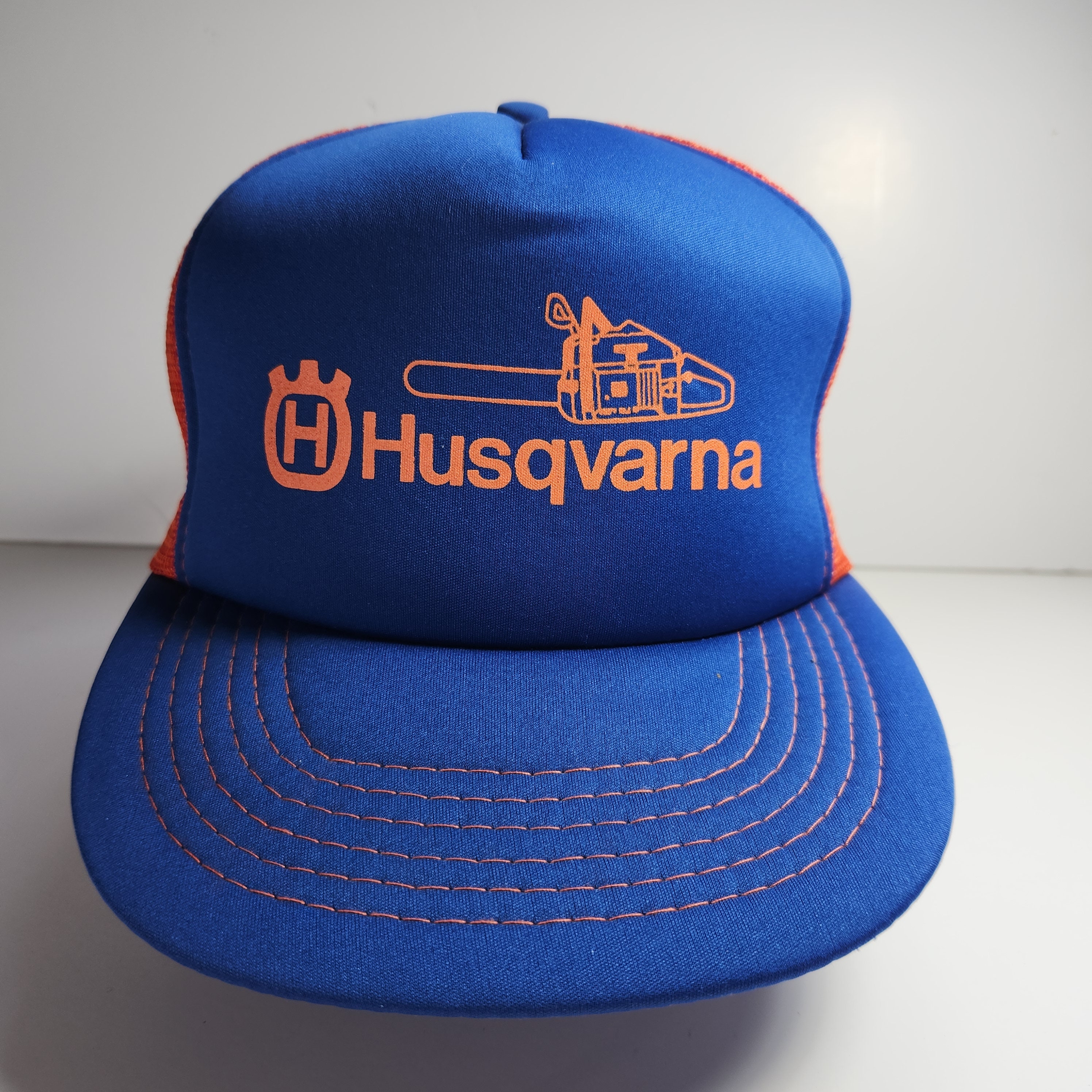 Vintage Husqvarna Truckers Hat Cap Blue and Orange Snapback  display picture 1