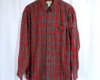 Vintage LL Bean Plaid Flannel Shirt: Men's XL Red Button Up
