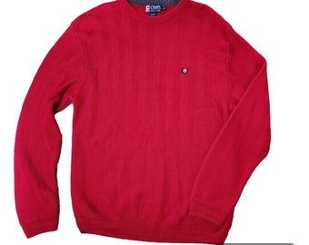 Ralph Lauren Chaps Sweater Mens LG Vintage Cotton Crew Neck Herringbone Knit Red Y2K Cotton