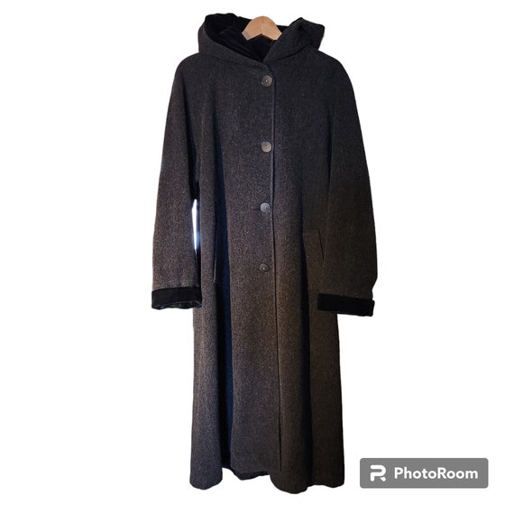 Bromley Wool Coat Womens Size 12 Long Hooded Velvet Cuffs Hood Grey Vintage Etsy New Zealand