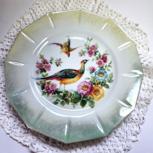Bird of Paradise Pheasant Plate Made in Germany 7.5&quot; Diameter 12-Sided Plate Floral Collectible