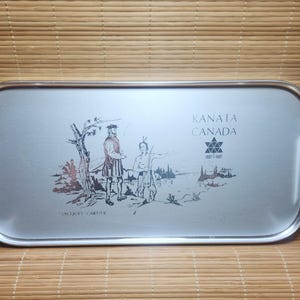 Plaque de plateau du centenaire du Canada Jacques Cartier Kanata Hochelaga en aluminium décorative de cuisine vintage