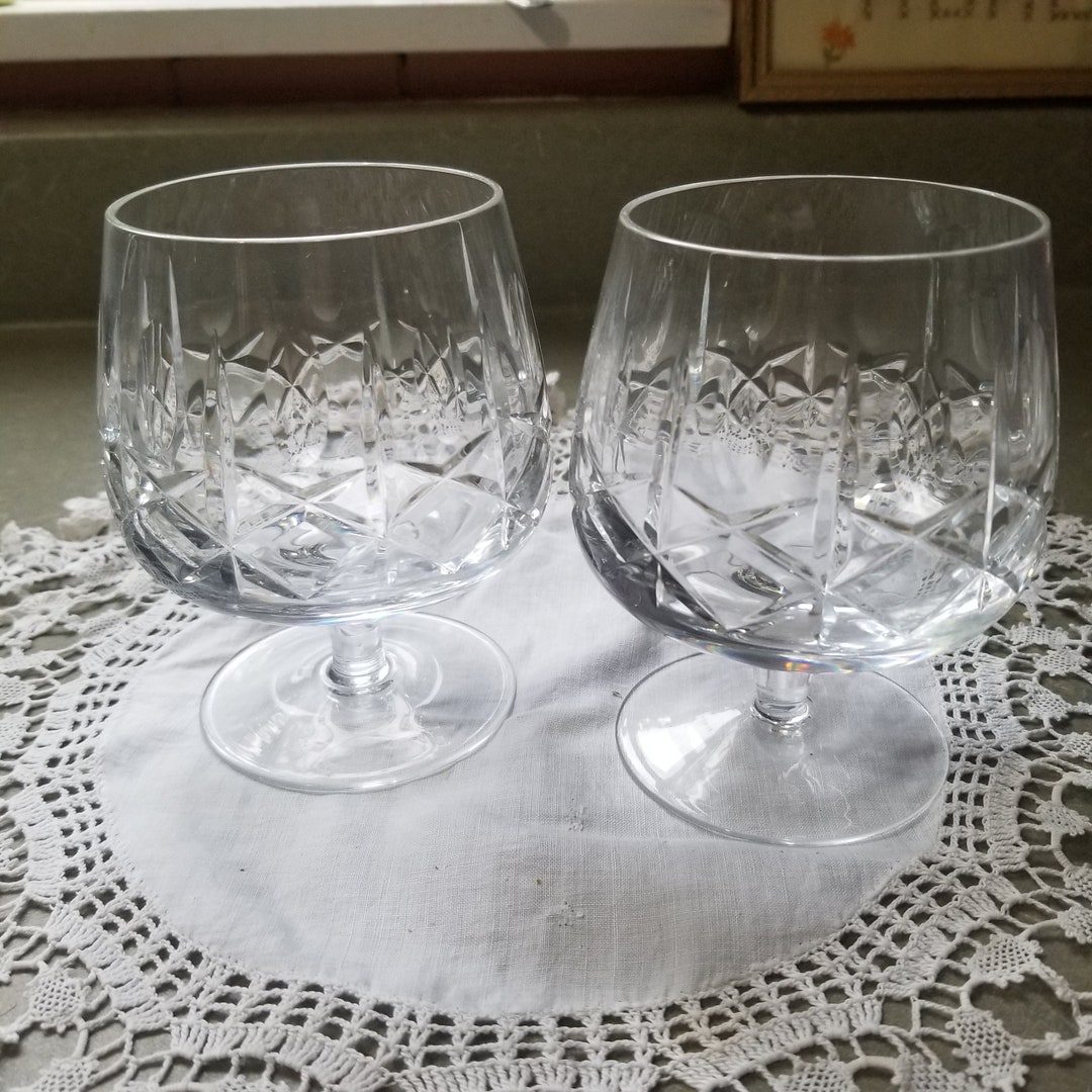 Cross and Olive Crystal Brandy or Port Snifters Vintage Glasses Set of