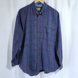 Ralph Lauren Chaps Plaid Shirt Mens XL Boy Scout Label Long Sleeve Vintage 90s