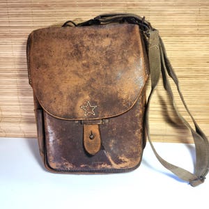 Japanese WWII JIA Vintage Officer Airman&#39;s Map Case Leather Canvas Strap Original