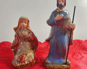 Christmas Mary w Baby Jesus 3 1/2"and Joseph 4 3/4" Ceramic Nativity Figurines