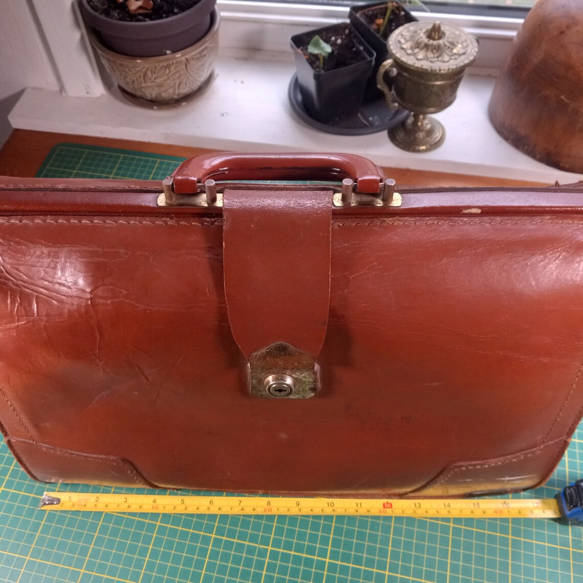 Renwick Vintage Leather Briefcase Classic Heavy Brown Brass Hardware