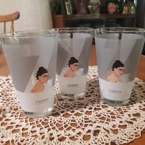 Cinzano Glasses Set of 3 Cinzano Cocktails with Cinzano Mixing Style Vintage 1980&#39;s