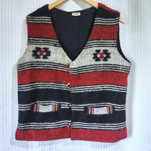 Vintage Wool Vest Nepal Toggle Knit Southwestern Aztec Boho Winter Sweater Outerwear