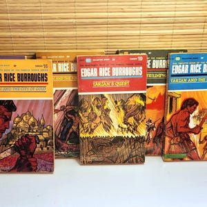 Edgar Rice Burroughs Tarzan, romances antigos da década de 1960, lote com seis livros da Ballantine