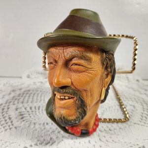 Cabeça de Bossons, homem tibetano, decoração vintage em cerâmica, década de 1960, feito na Inglaterra