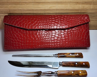 Vintage B. Thomas & Co England Tranchier-Set, Bakelit-Griffe, Stahlklingen, roter Koffer