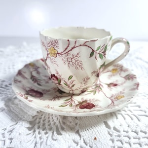 Copeland Spode Demitasse Cup and Saucer Set Rosebud Chintz England Floral Vines