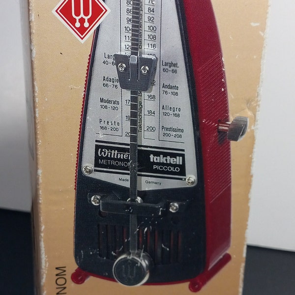 Vintage Wittner Taktell Piccolo Metronome, Germany, in Black. Largo to Prestissimo, Clockwork, No batteries Required. Excellent With Box...