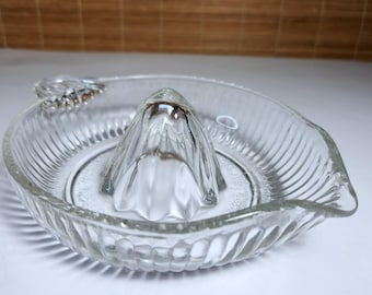Vintage Heavy Clear Glass Hand Citrus Juicer Reamer with Handle Pour Spout
