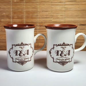 Churchill England Mug for Tea Cream Brown Earthenware Staffordshire Pair Vintage Mugs