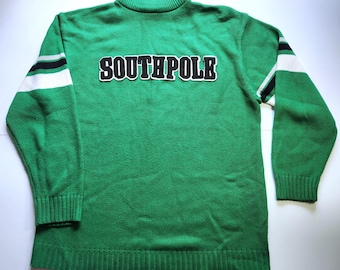 Jersey de cuello alto de punto verde Southpole vintage para hombre, talla XL, estilo años 90, Y2K, estilo streetwear.