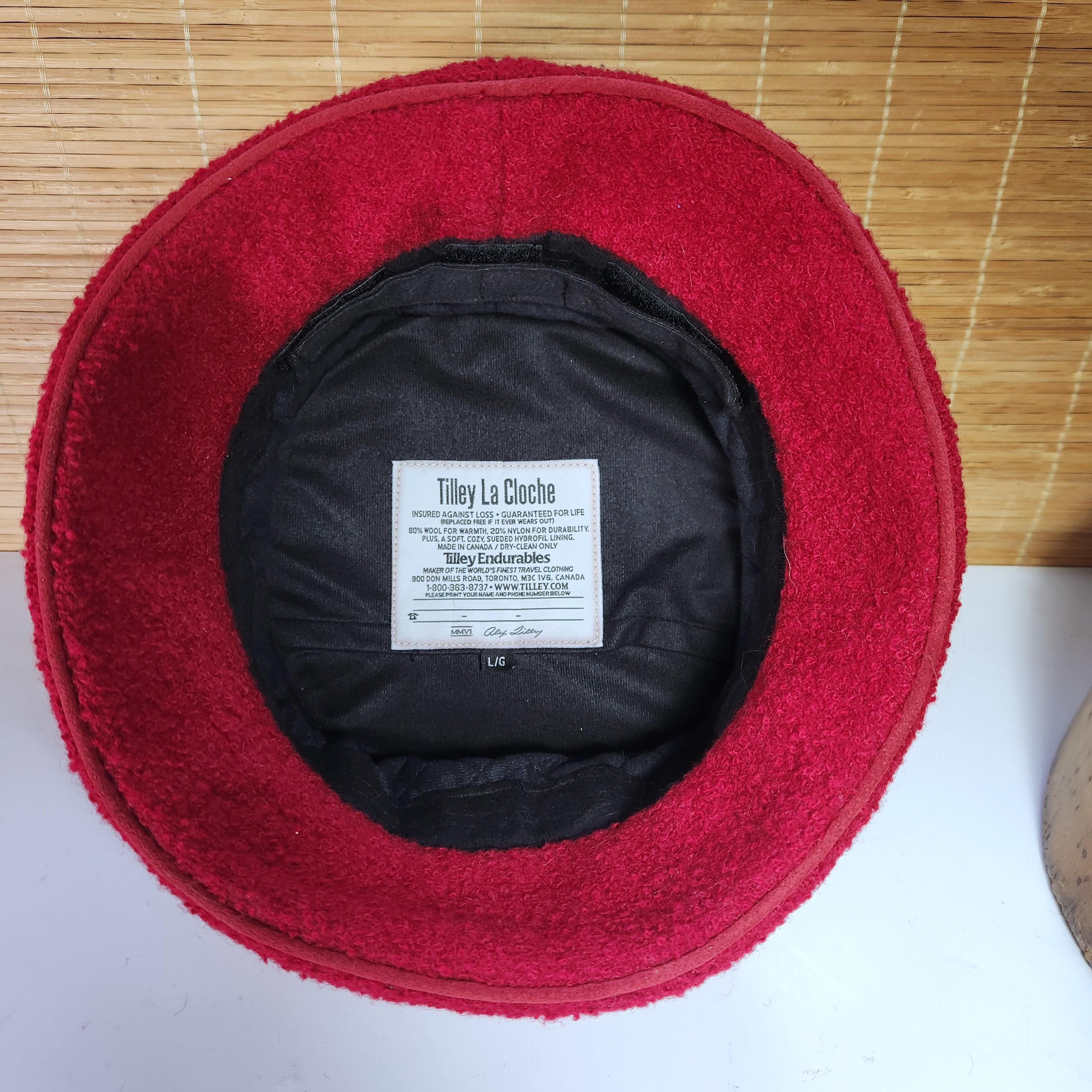 Tilley La Cloche Black Hat by Tilley Endurables of Toronto Vintage Tilley La Cloche Hat Wool Bouclé Red Size L Made in  main image 2