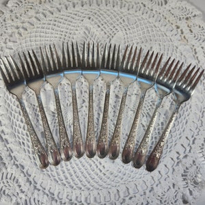 Wallace Brothers Silver Plated Salad Forks - Art Deco Overlaid Pattern, Set of 10