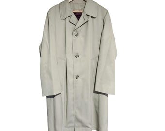 Vintage beige trench coat with plaid wool lining, long coat, 1970s retro style