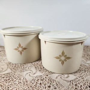 Vintage Tupperware Canister Set: Almond Starburst Design