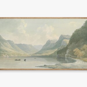 Samsung Frame TV Art | Vintage Mountain Lake Scenery Painting | Neutral Tones Decor | TV Art 16