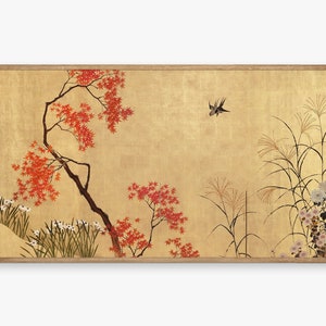 Samsung Frame TV Art | Antique Japanese Gold Folding Screen Art | Japanese Maple Landscape | Gilded Screen Painting | Luxe TV118