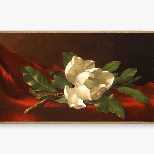 Samsung Frame TV Art | Antique White Magnolia Still Life Painting | Rich Tones TV Art 43