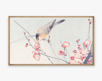 Samsung Frame TV Art | Vintage Japanese Bird and Cherry Blossom Painting | Spring Frame TV | Digital Download TV Art 135