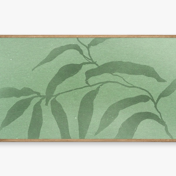 Samsung Frame TV Art | Modern Emerald Green Leaves Painting | Minimal Botanical Decor for Digital TV 109