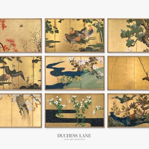 Samsung Frame TV Art SET | Antique Japanese Gold Folding Screen Art Bundle Set of 9 | Digital Download TV Collection
