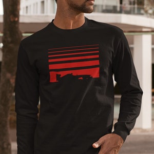 T-shirt à manches longues de course de course de Ferrari F1 de Formule 1 de course de Formule 1 noir pour hommes - Livraison gratuite