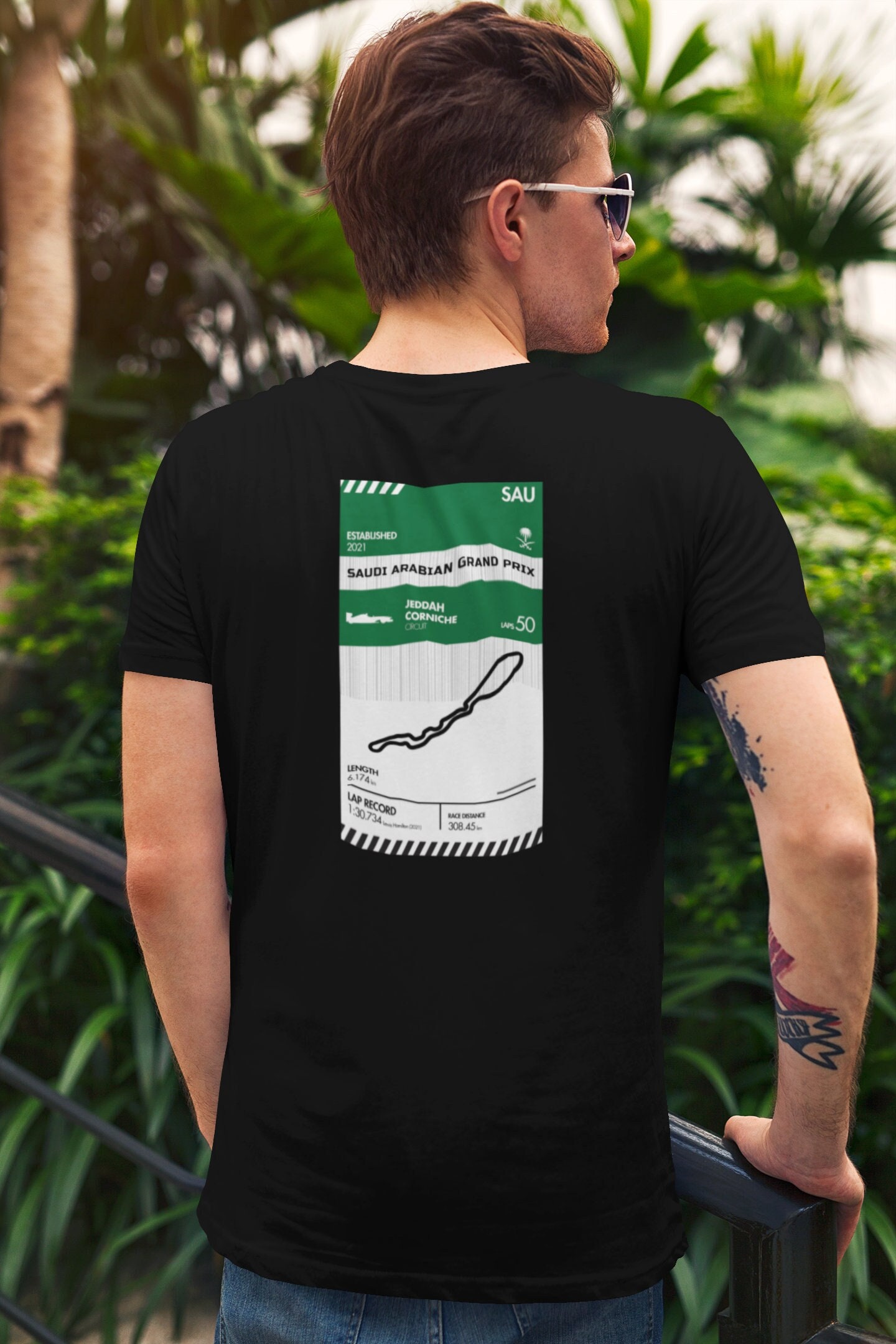 Men's Black Saudi Arabian Grand Prix Ultra Soft F1 Formula 1 Motorsports Racing T-Shirt - Free Shipping