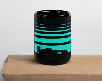 Mercedes AMG F1 Racing Mug - Glossy Black Ceramic 15oz