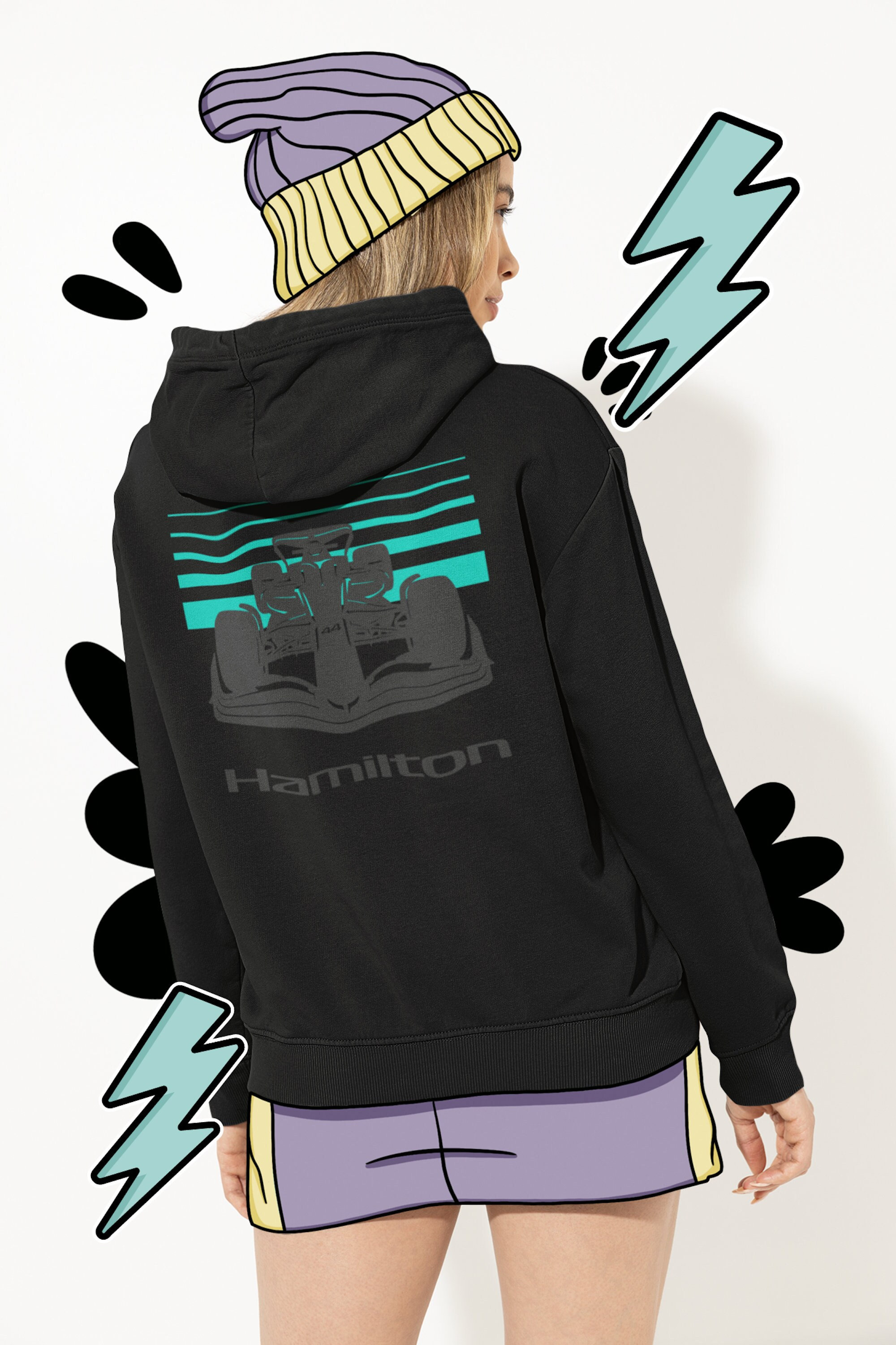 Mercedes AMG F1 - Lewis Hamilton Unisex black modern motorsports racing hoodie - Free shipping